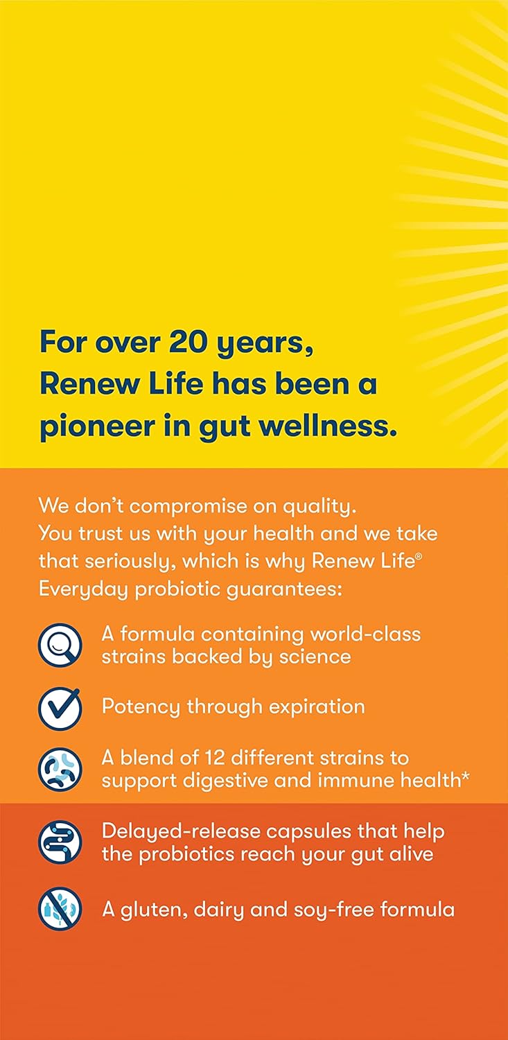 Renew Life Everyday Probiotic Capsules for Urinary, Digestive, and Immune Health - 30 Count, 15 Billion CFU, L. Rhamnosus GG, Dairy, Soy, Gluten-Free