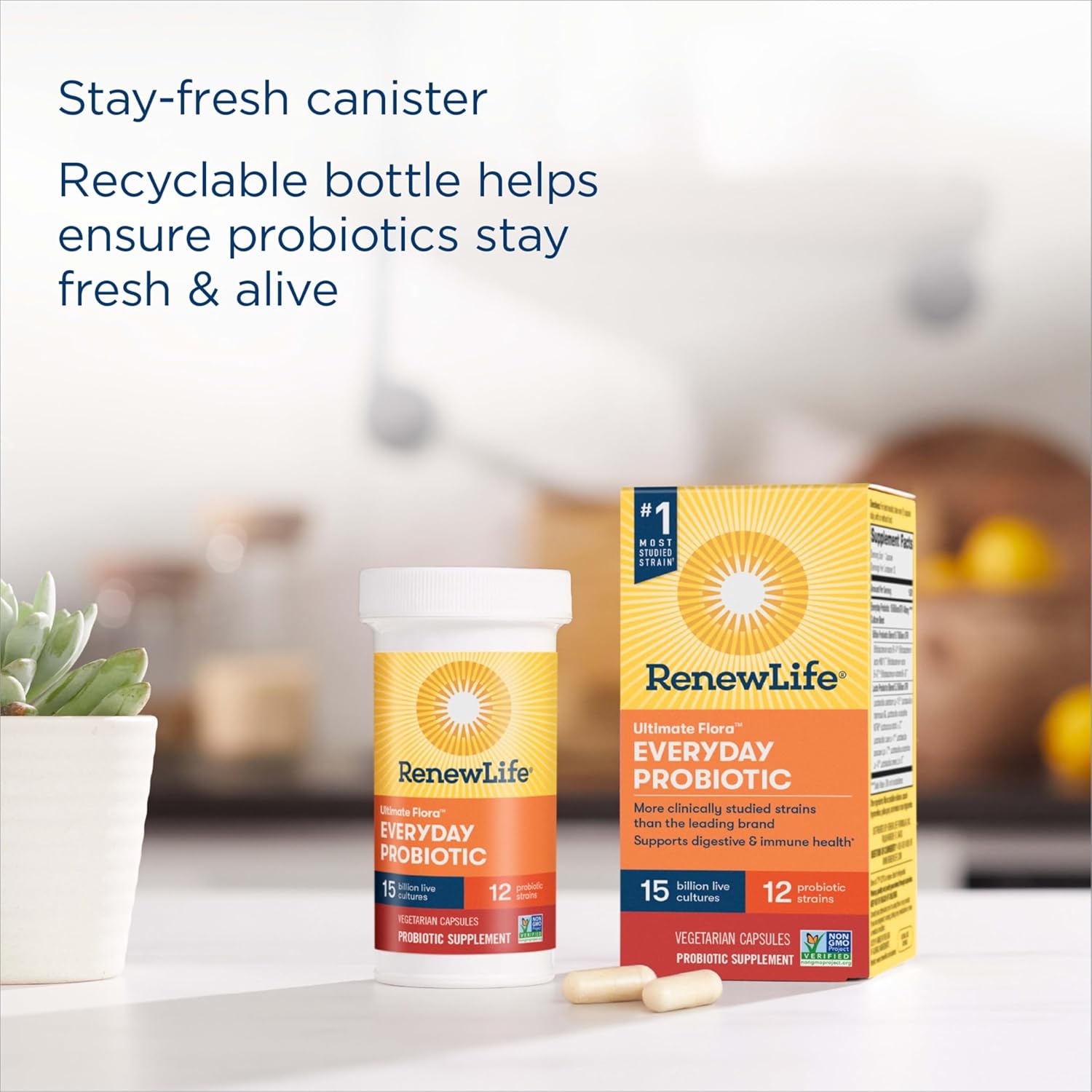 Renew Life Everyday Probiotic Capsules for Urinary, Digestive, and Immune Health - 30 Count, 15 Billion CFU, L. Rhamnosus GG, Dairy, Soy, Gluten-Free