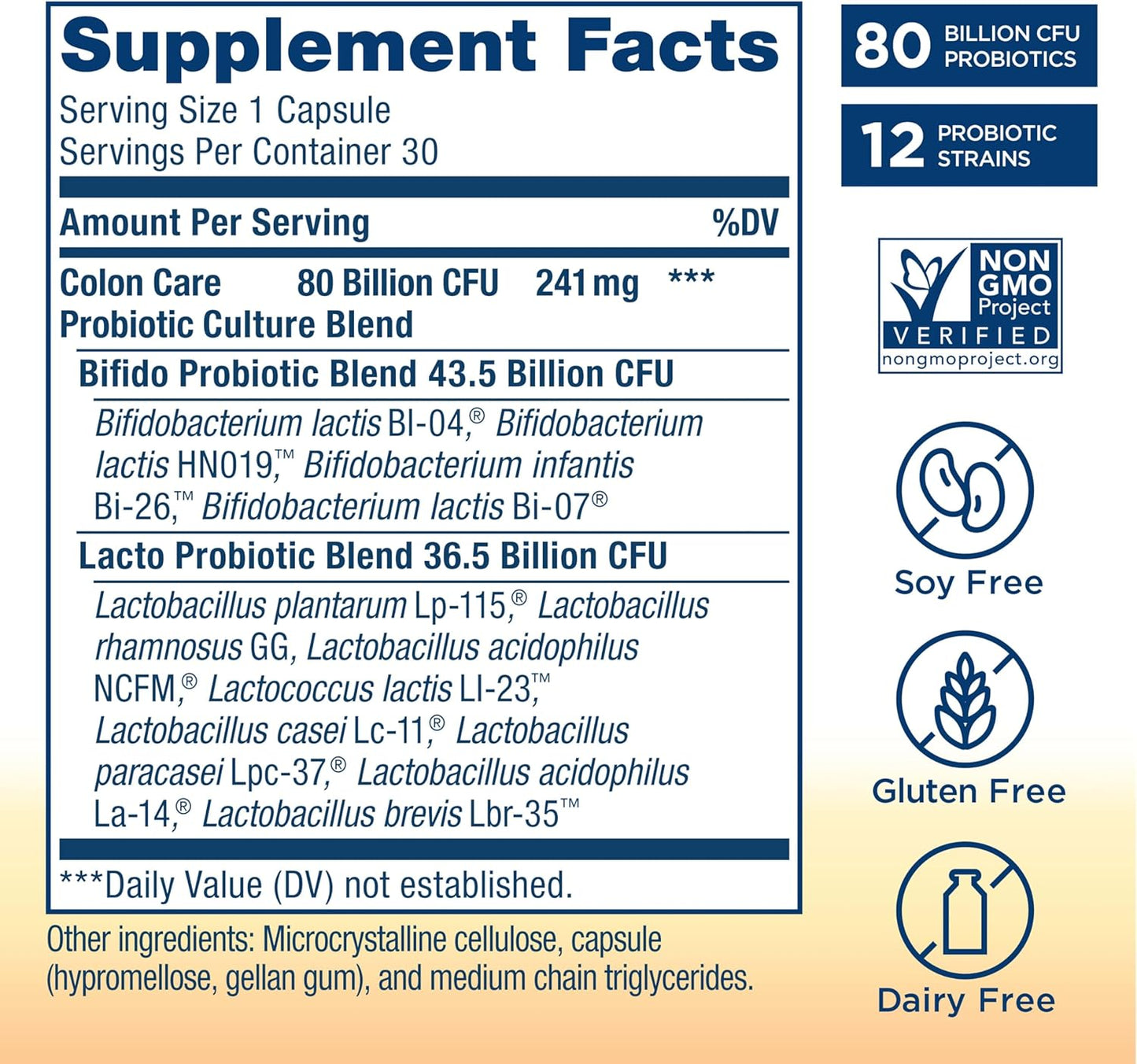 Renew Life Probiotic Colon Care Capsules - Colon Support Supplement, L. Rhamnosus GG, Dairy/Soy/Gluten-Free, 80B CFU, 60ct