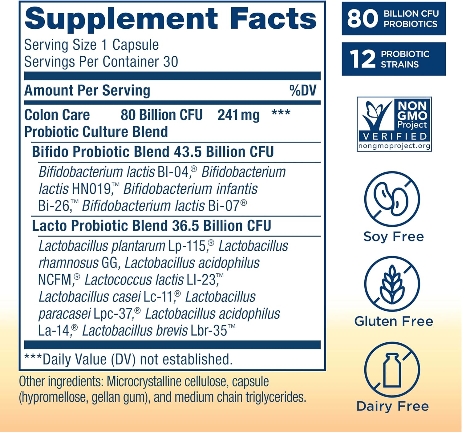 Renew Life Probiotic Colon Care Capsules - Colon Support Supplement, L. Rhamnosus GG, Dairy/Soy/Gluten-Free, 80B CFU, 60ct
