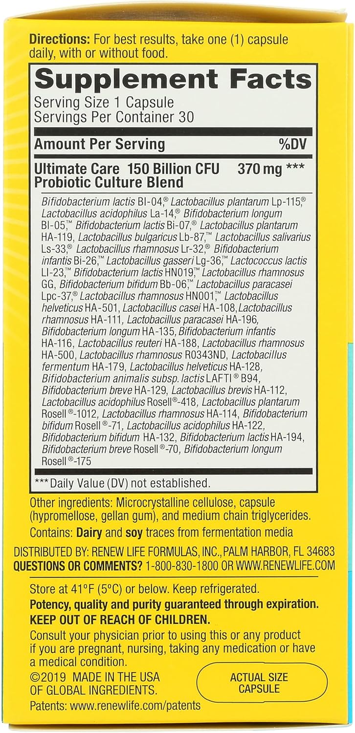 Renew Life Ultimate Care Probiotic Supplement with 150 Billion CFUs for Gut Health and Digestive Support