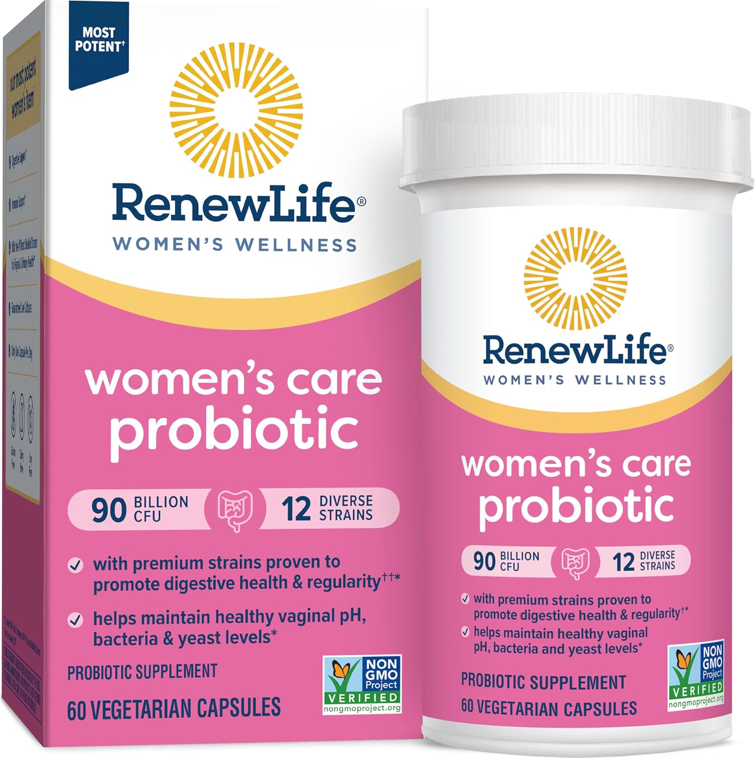 Renew Life Women's Probiotic Capsules - 90 Billion CFU, Supports Women's pH Balance, Vaginal, Urinary, Digestive & Immune Health - 60 Ct