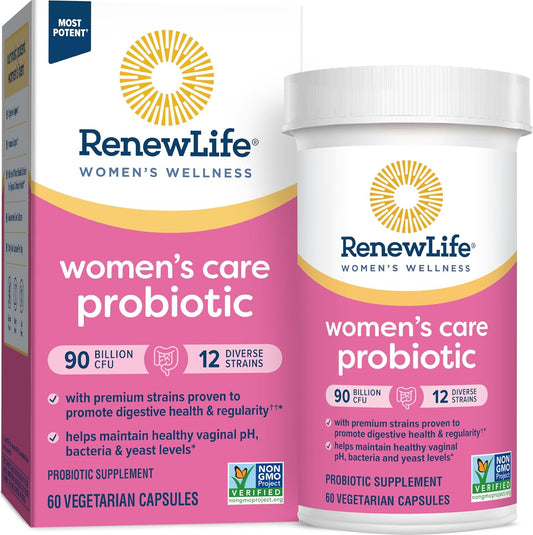 Renew Life Women's Probiotic Capsules - 90 Billion CFU, Supports Women's pH Balance, Vaginal, Urinary, Digestive & Immune Health - 60 Ct