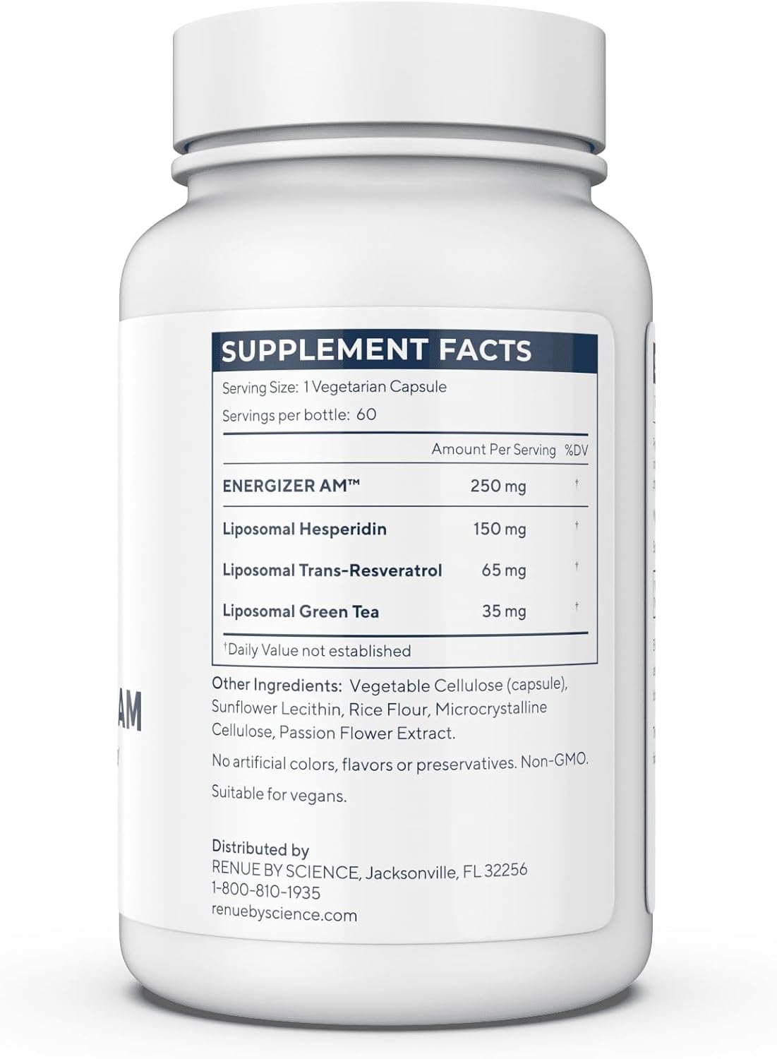 Renue By Science Energizer AM: Liposomal Resveratrol, Hesperidin, Green Tea Supplement - 60 Capsules with Trans Resveratrol, Hesperidin, Green Tea Extract - Non-GMO, Made in USA