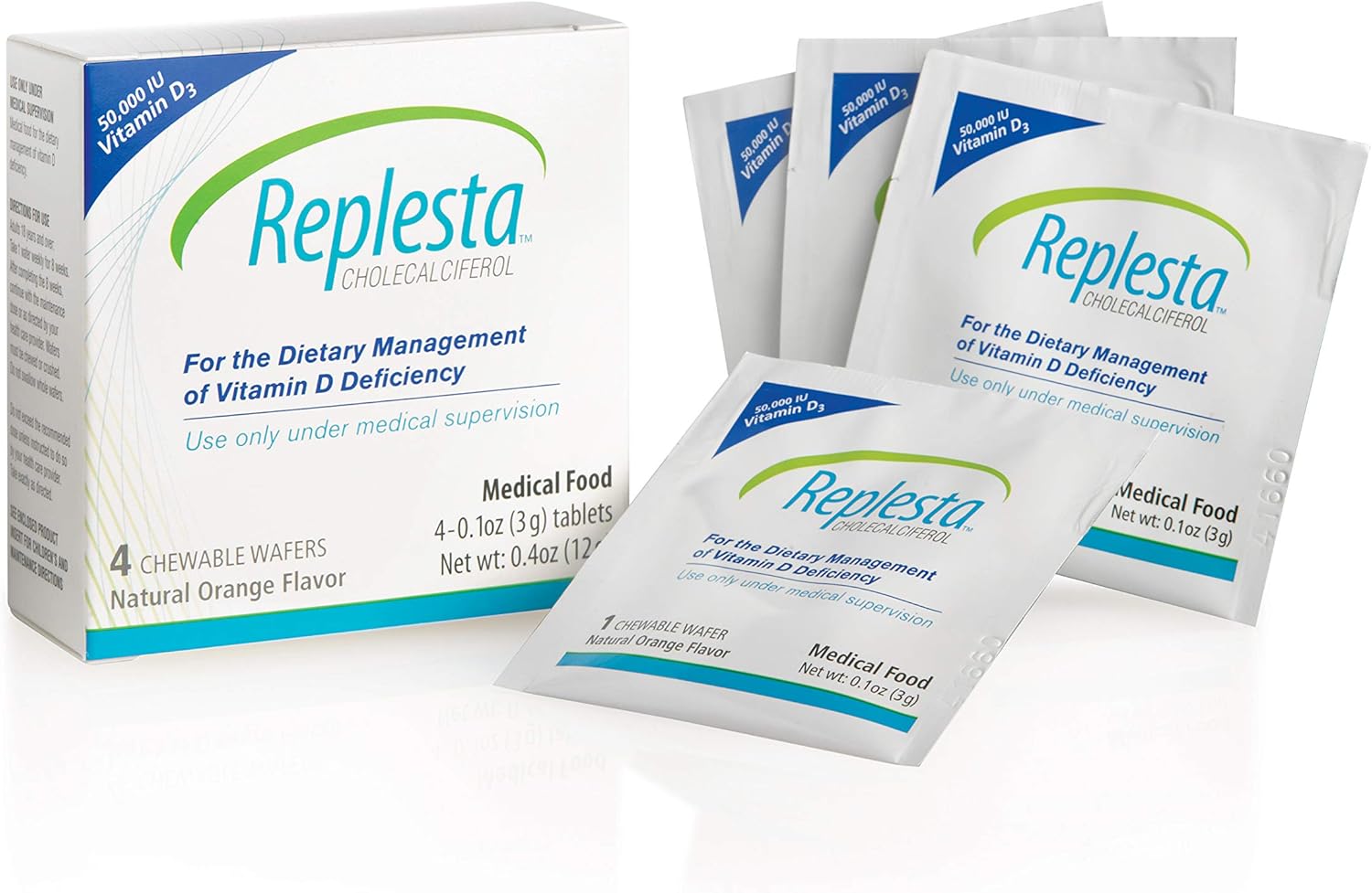 Replesta 50,000 IU Vitamin D3 Cholecalciferol Chewables - 4 Pack, Weekly Dose for Vitamin D Deficiency, Non-GMO, Orange Flavor - Pack of 2
