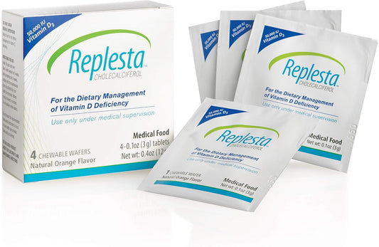 Replesta 50,000 IU Vitamin D3 Cholecalciferol Chewables - 4 Pack, Weekly Dose for Vitamin D Deficiency, Non-GMO, Orange Flavor - Pack of 2