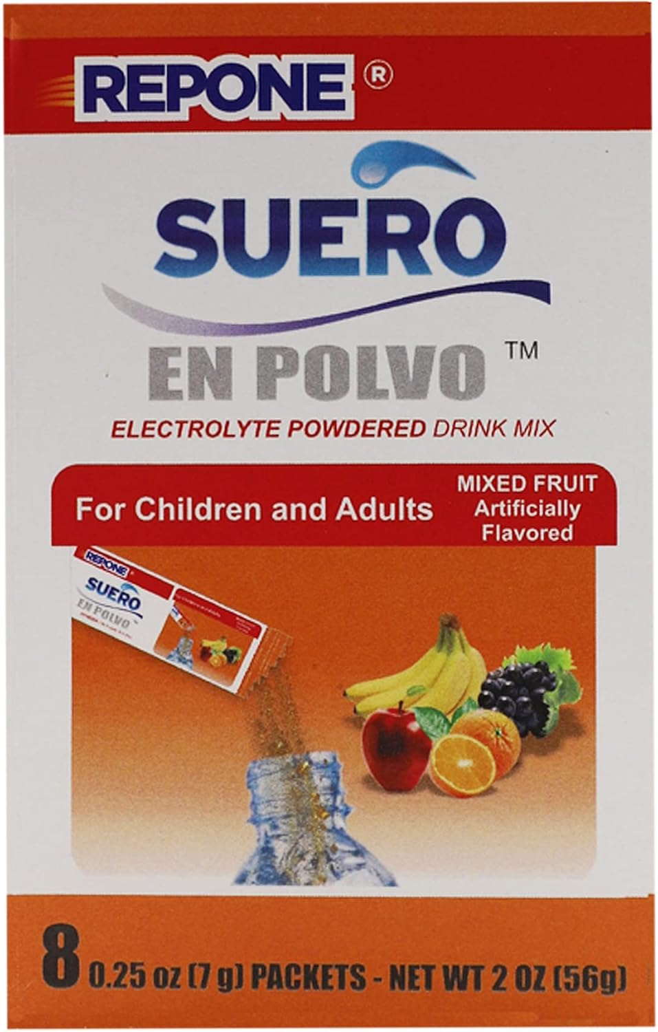 REPONE SUERO Electrolyte Powder Solution Fruit Flavor, 8 Oz Packets, 8 Packets Box