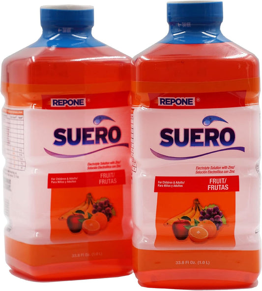REPONE SUERO Electrolyte Solution with Zinc, Fruit Flavor, 2-Pack of 33.8 Fl Oz Bottles for Rehydration - BoostGo Australia