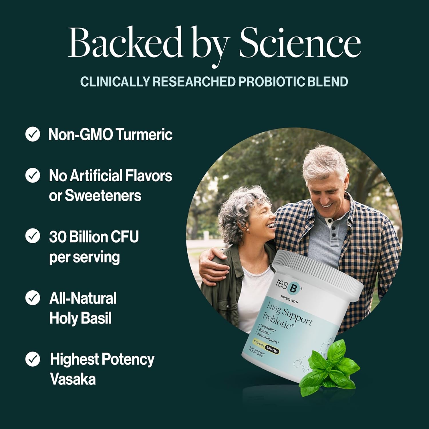 ResBiotic Lung Support Probiotic Supplement with Holy Basil & Turmeric - Promotes Lung Health, Immune & Digestive Support - 60 Capsules