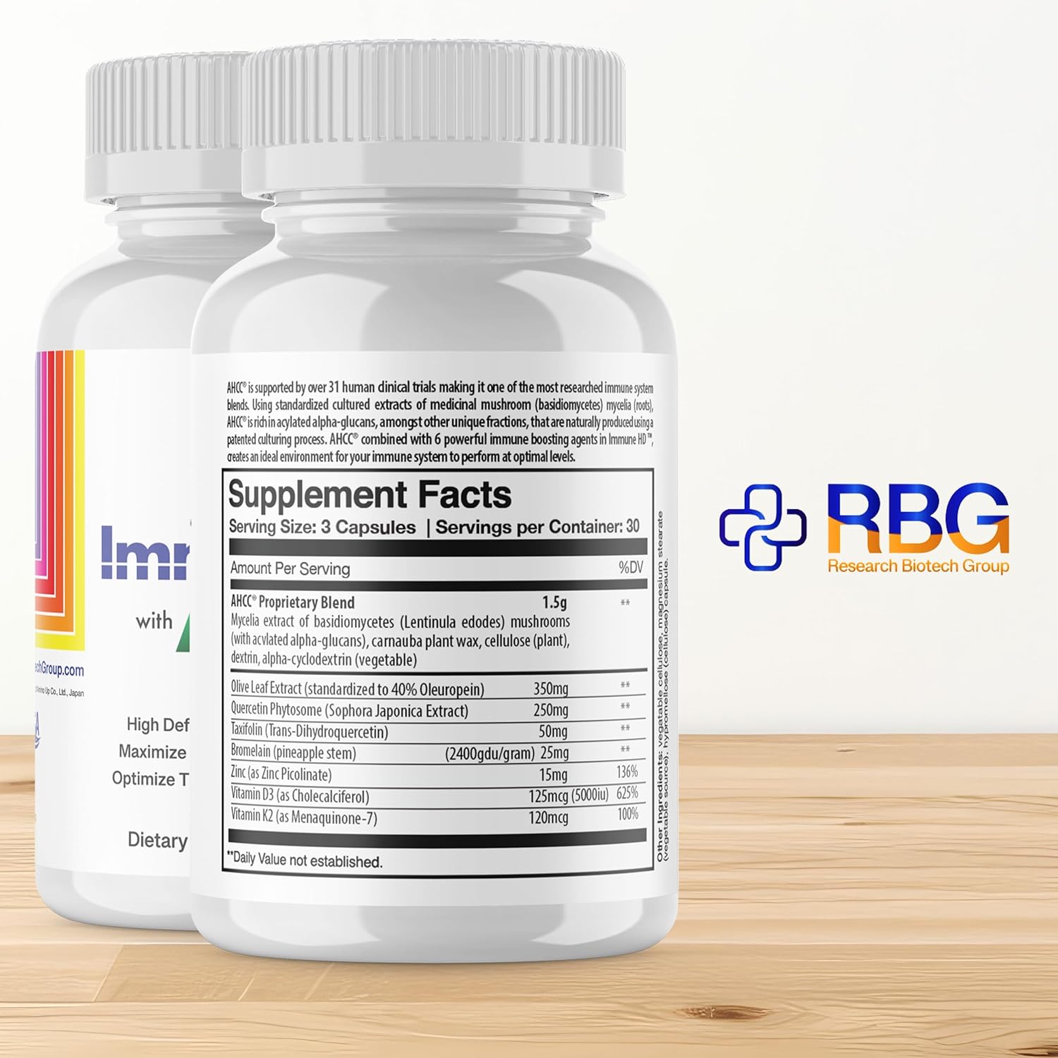 Research Biotech Group Immune-HD Supplement with AHCC Mushroom Extract for Immune Support, Natural Killer Cell Activity, Liver Function - 90 Capsules