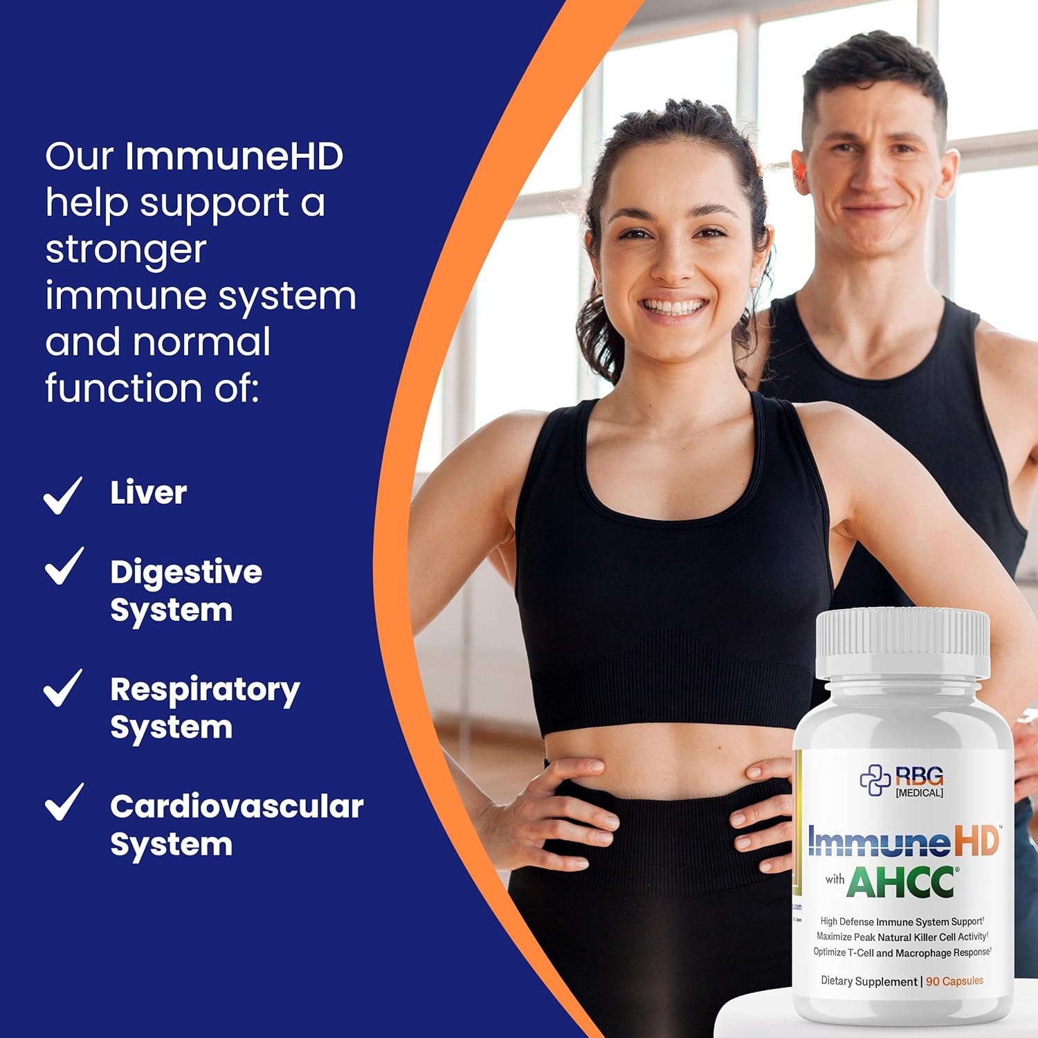 Research Biotech Group Immune-HD Supplement with AHCC Mushroom Extract for Immune Support, Natural Killer Cell Activity, Liver Function - 90 Capsules