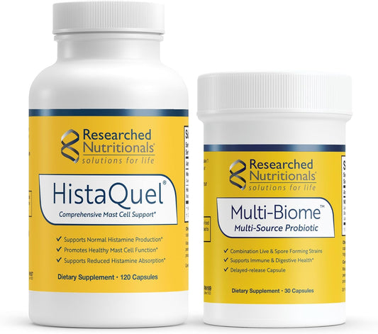 Researched Nutritionals Mast Cell Support Duo: HistaQuel for Normal Histamine Production & Multi-Biome Probiotic for Immune Support (150 Capsules)