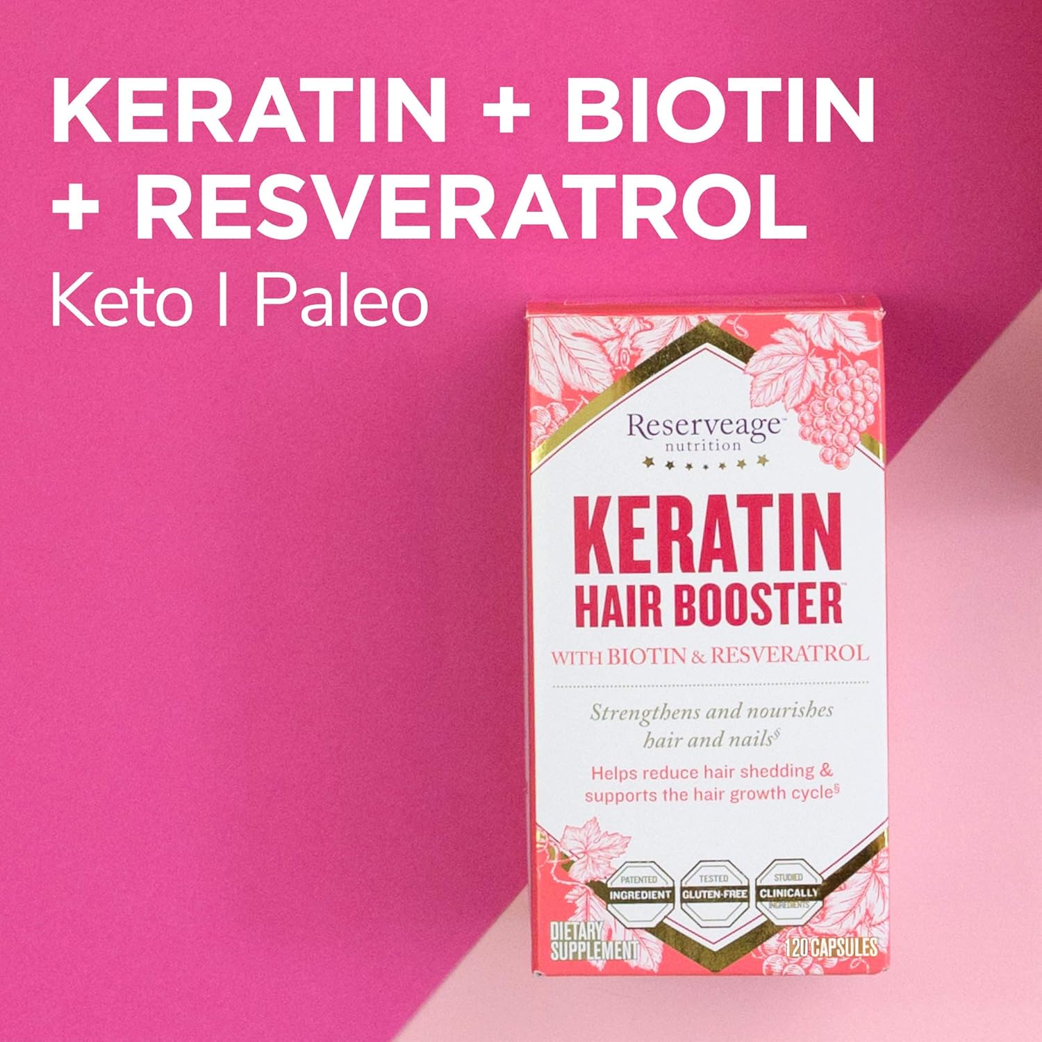 Reserveage Beauty Bundle: Resveratrol 500mg Antioxidant + Keratin Hair Booster with Biotin for Heart, Cellular Health, Hair & Nail Growth - 30 Caps + 120 Caps