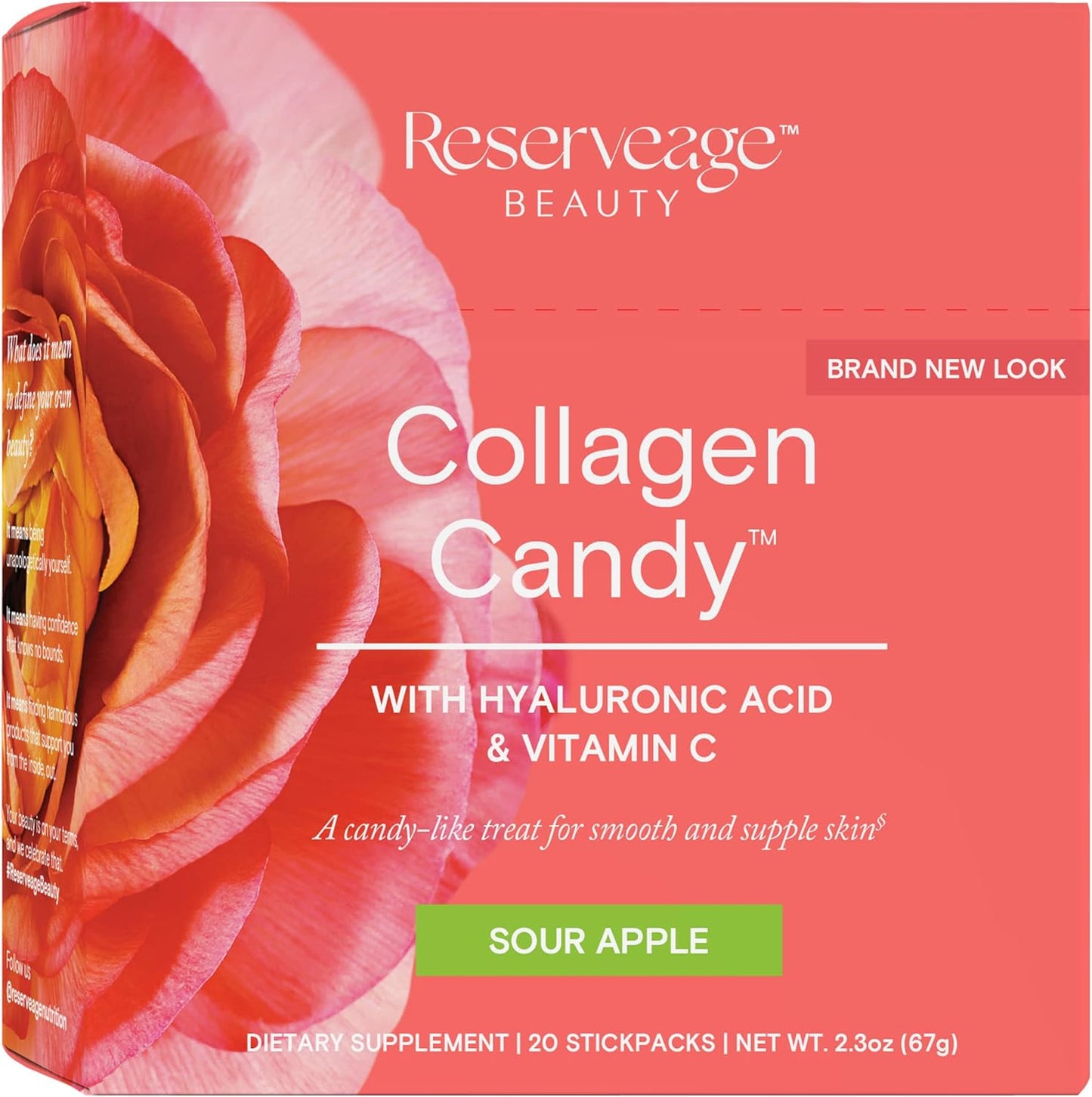 Reserveage Beauty Collagen Candy - Skin, Hair, and Nail Support - Sour Apple Flavor - 2.3 oz (20 Servings)