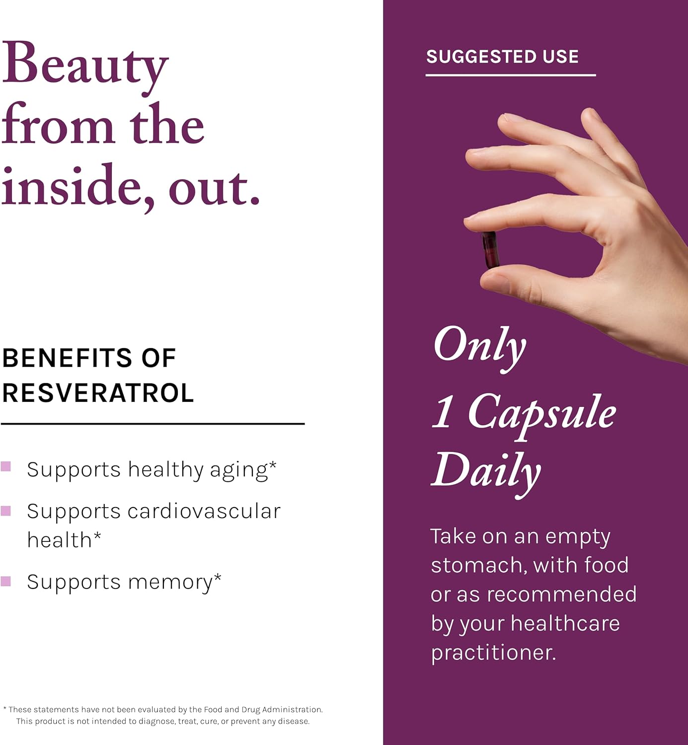 Reserveage Beauty Resveratrol Plus+ 1000 mg Capsules with Quercetin for Immune & Brain Health - Gluten-Free & Vegan - 30 Veggie Capsules