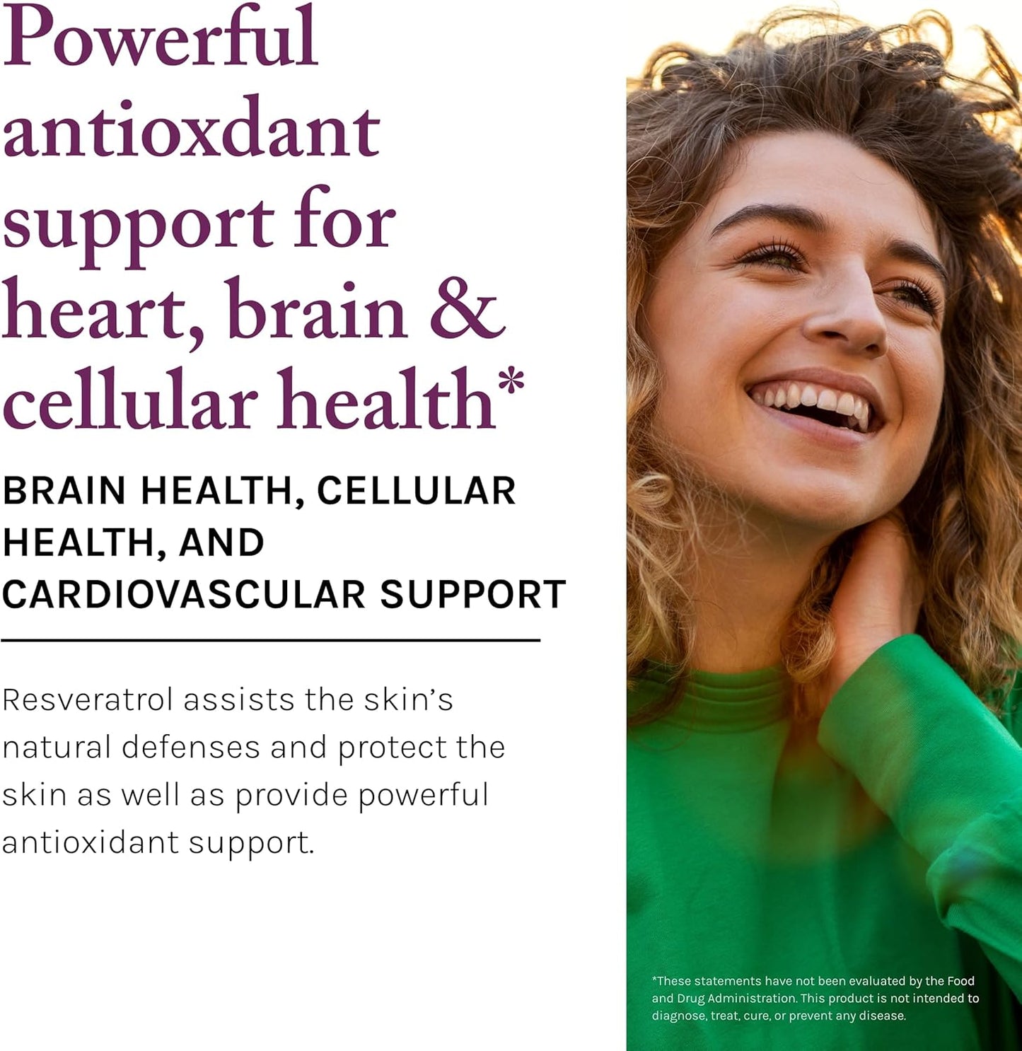 Reserveage Beauty Resveratrol Plus+ 1000 mg Capsules with Quercetin for Immune & Brain Health - Gluten-Free & Vegan - 30 Veggie Capsules