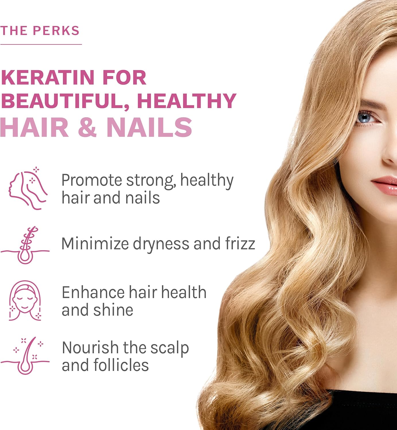Reserveage Nutrition Reserveage Keratin Hair Booster with Biotin - Keratin Supplement with Biotin & Resveratrol - Supports Hair Growth & Nail Health - 60 Capsules