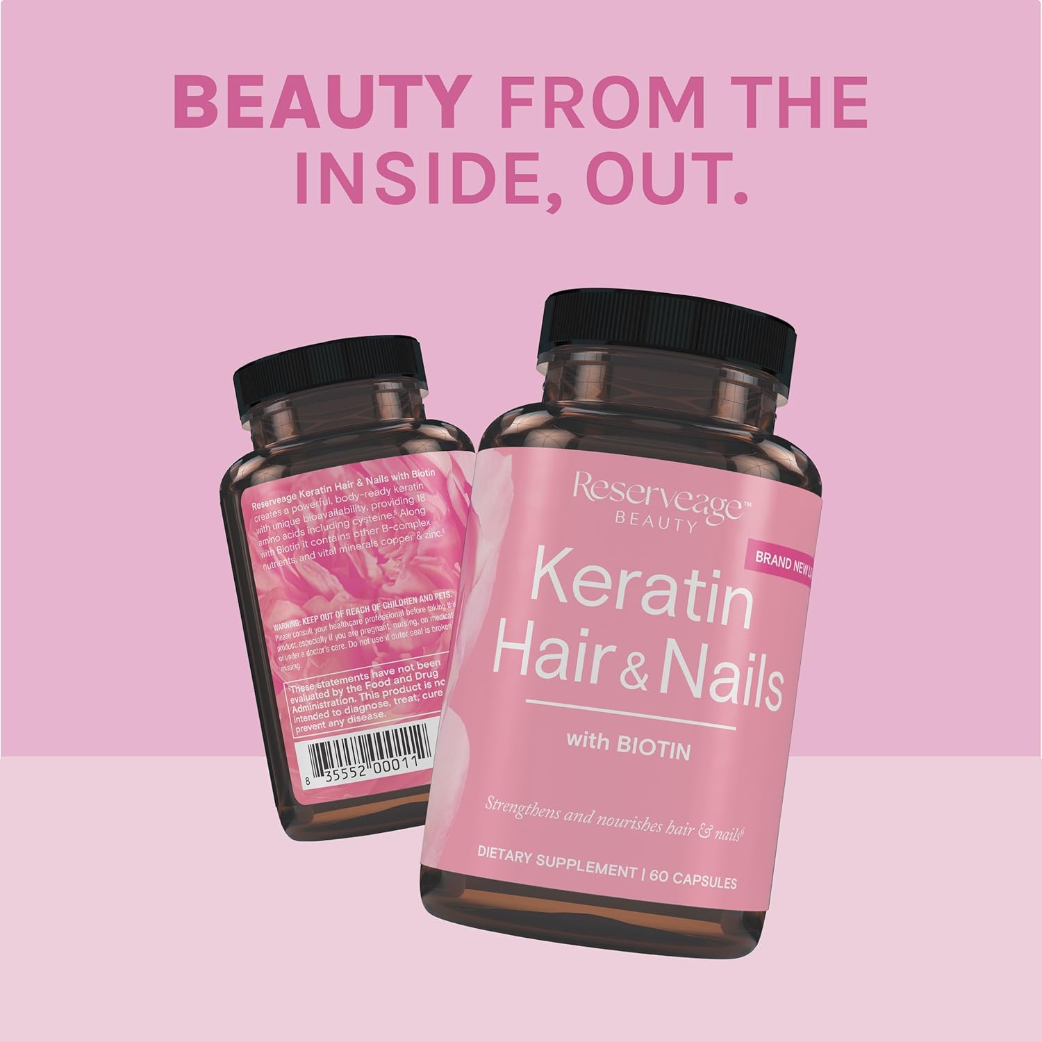 Reserveage Nutrition Reserveage Keratin Hair Booster with Biotin - Keratin Supplement with Biotin & Resveratrol - Supports Hair Growth & Nail Health - 60 Capsules
