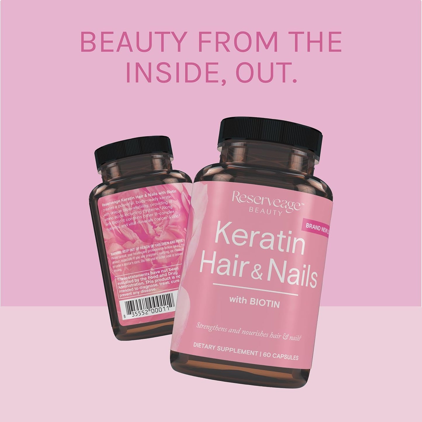 Reserveage Nutrition Reserveage Keratin Hair Booster with Biotin - Keratin Supplement with Biotin & Resveratrol - Supports Hair Growth & Nail Health - 60 Capsules