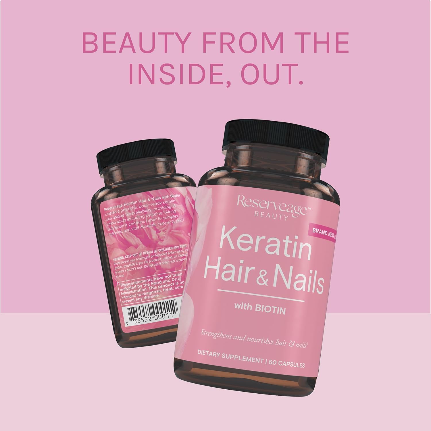 Reserveage Nutrition Reserveage Keratin Hair Booster with Biotin - Keratin Supplement with Biotin & Resveratrol - Supports Hair Growth & Nail Health - 60 Capsules