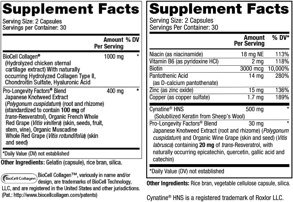 Reserveage Nutrition Ultra Collagen and Keratin Booster Capsules with Dermaval, Biotin, and Resveratrol for Hair and Skin Support - 60 Collagen, 60 Keratin Capsules