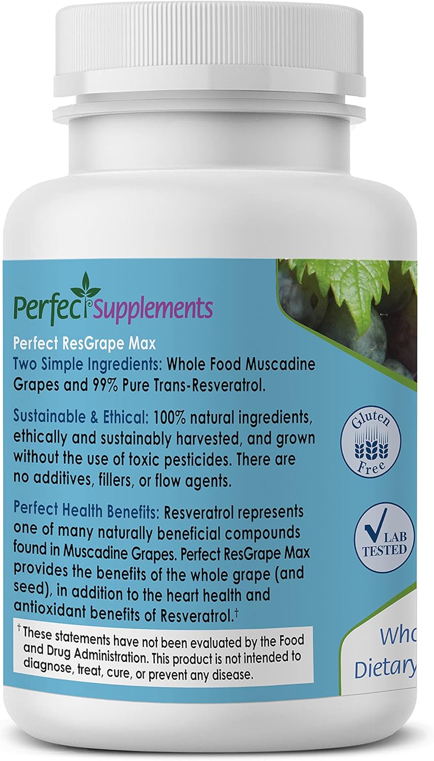 ResGrape Max Anti-Aging Supplement with 99% Trans-Resveratrol - Pack of 3 (180 Capsules) - Potent Antioxidant from Perfect Supplements
