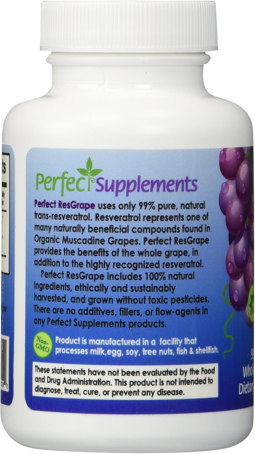 ResGrape Max Anti-Aging Supplement with 99% Trans-Resveratrol - Pack of 3 (180 Capsules) - Potent Antioxidant from Perfect Supplements