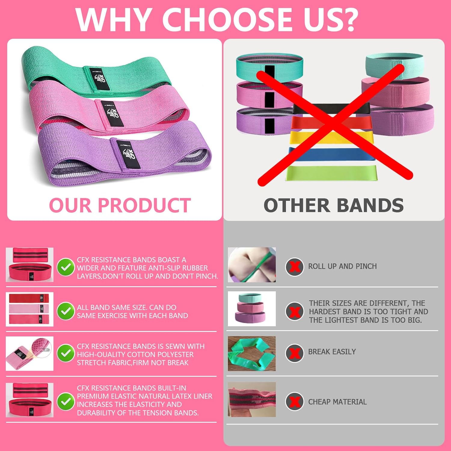 Resistance Bands Set for HIPS & Glutes - Non-Slip Design, 3 Levels, Ideal for Home Fitness, Yoga, Pilates - Men and Women Workout Bands