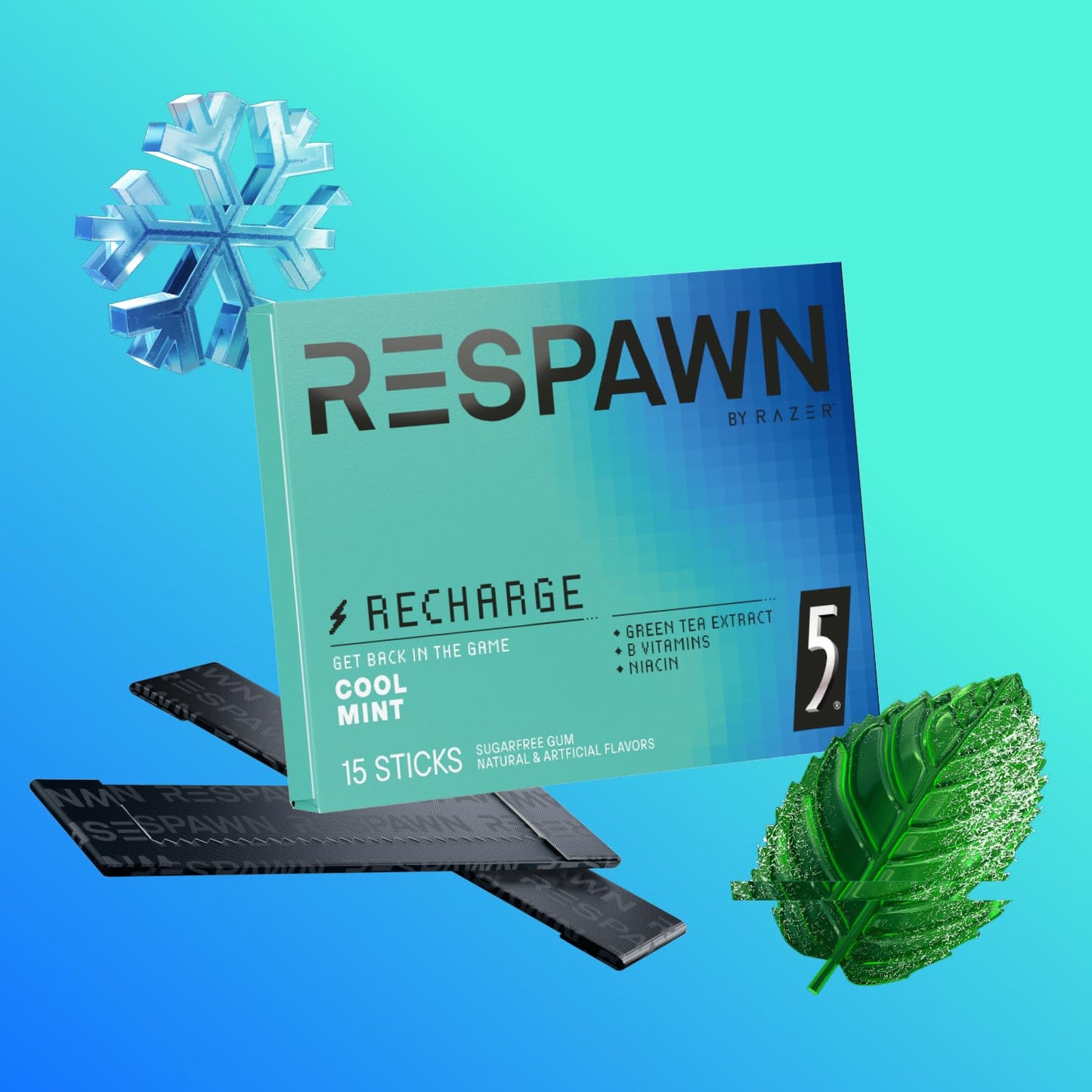 RESPAWN BY RAZER Cool Mint Sugar-Free Chewing Gum - 150 Sticks - Gaming Accessory