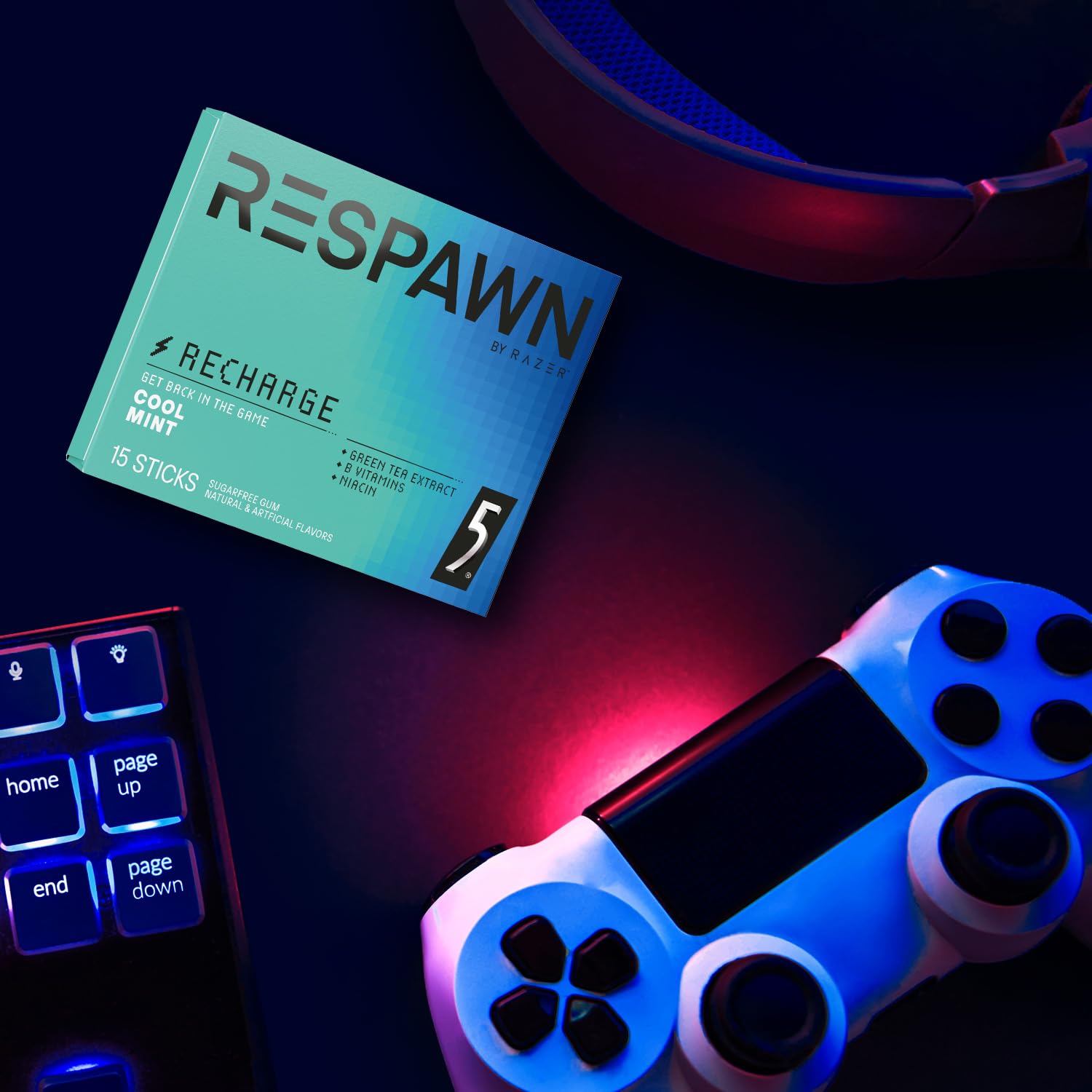 RESPAWN BY RAZER Cool Mint Sugar-Free Chewing Gum - 150 Sticks - Gaming Accessory