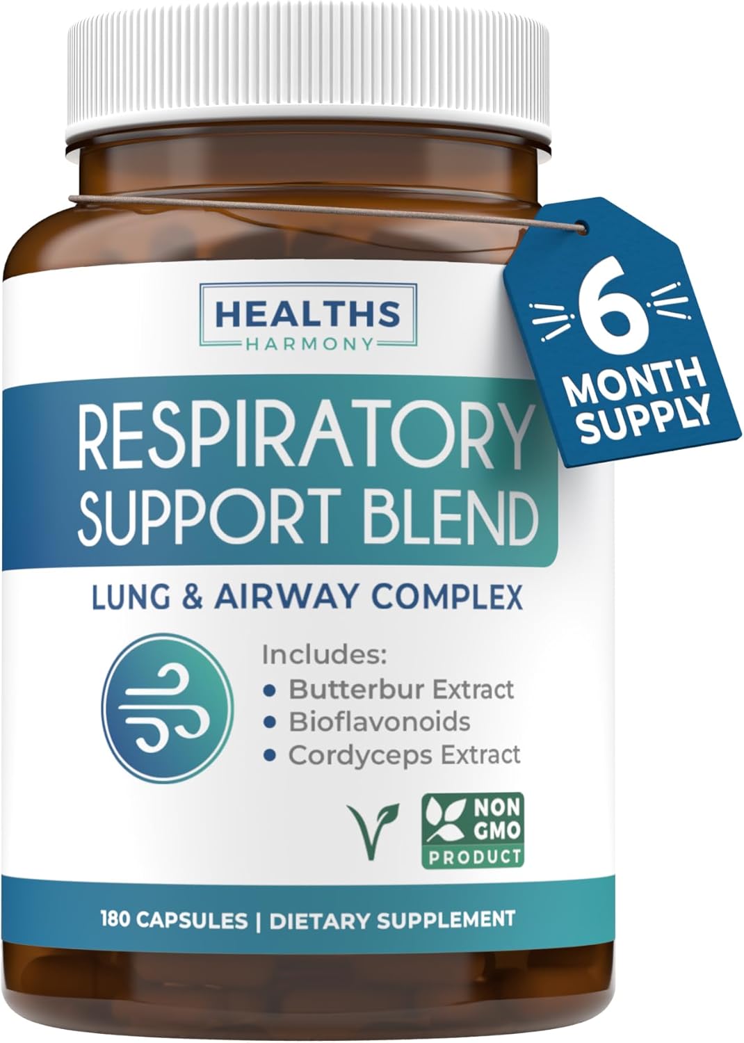 Respiratory Lung Health Supplement - Clear Airways and Lung Detox Support - Vegan Herbal Formula for Healthy Lungs (6 Months)