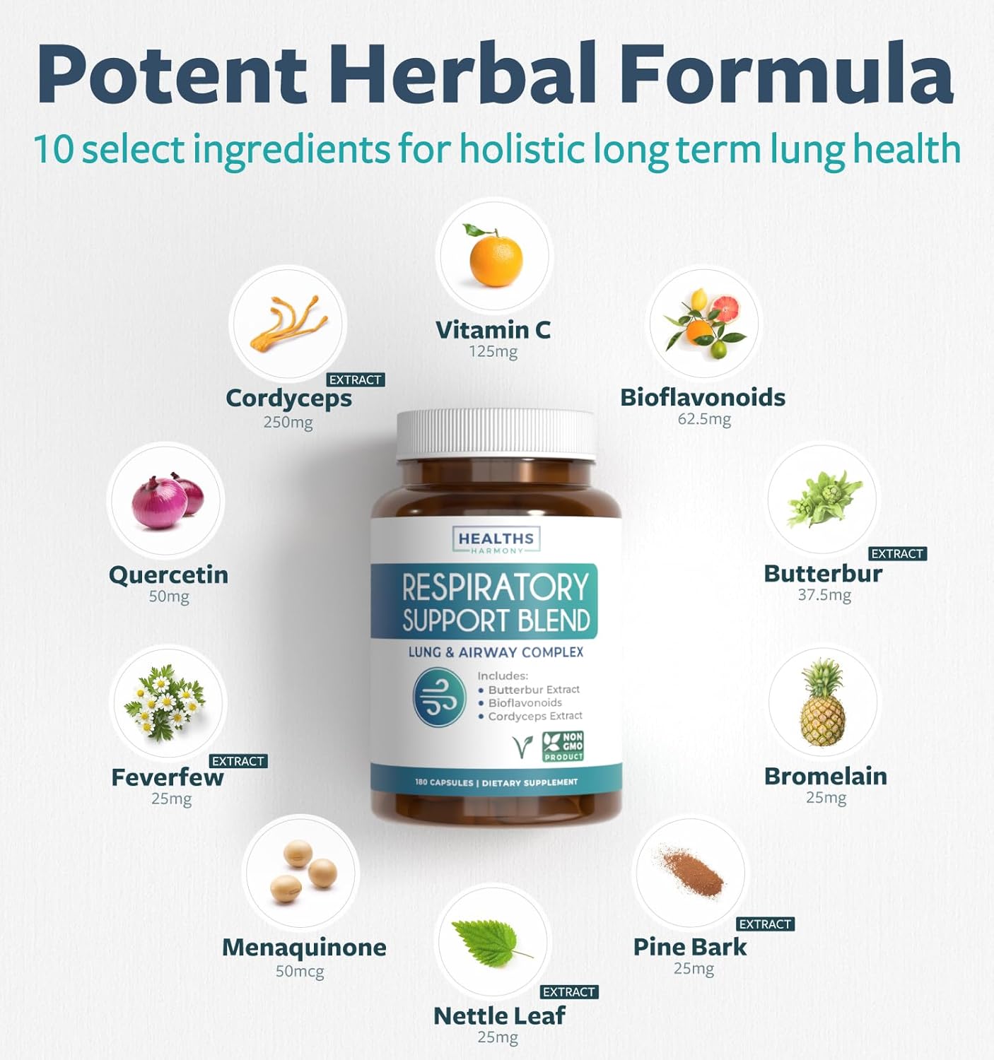 Respiratory Lung Health Supplement - Clear Airways and Lung Detox Support - Vegan Herbal Formula for Healthy Lungs (6 Months)