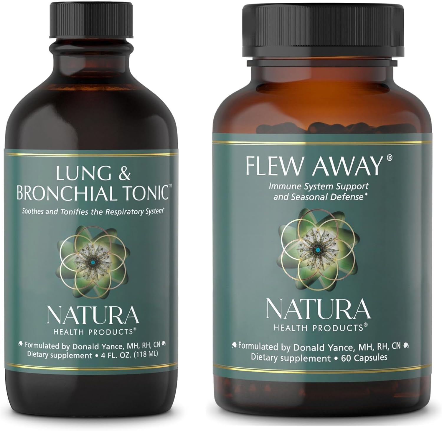 Respiratory System Support Bundle: Natura Health Lung & Bronchial Tonic + Flew Away Supplement - Immune & Seasonal Defense