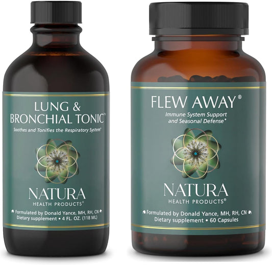 Respiratory System Support Bundle: Natura Health Lung & Bronchial Tonic + Flew Away Supplement - Immune & Seasonal Defense