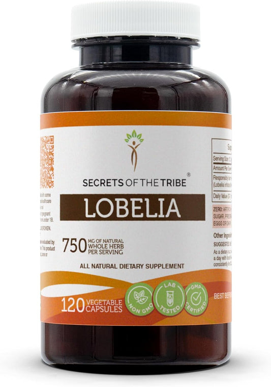 Responsibly Farmed Lobelia Inflata Dried Herb Capsules - Secrets of the Tribe 750mg (120 Capsules)