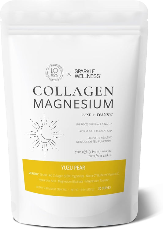 Rest + Restore Collagen Magnesium Supplement for Nightly Beauty Routine - Yuzu Pear Flavor | VERISOL Collagen Peptides, Magnesium Glycinate, Taurate Salts | 30 Servings