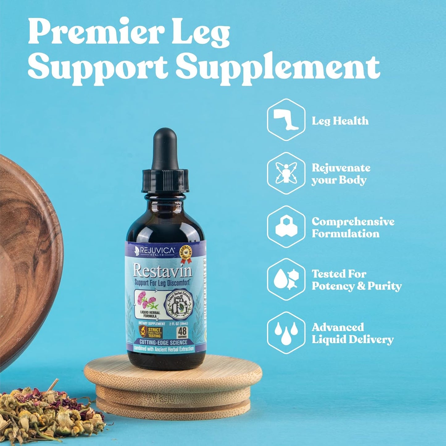 Restavin by Rejuvica Health - Liquid Leg Support Supplement with Vitamin C, Iron, Valerian, Turmeric, Magnesium - Advanced Formula for Better Absorption