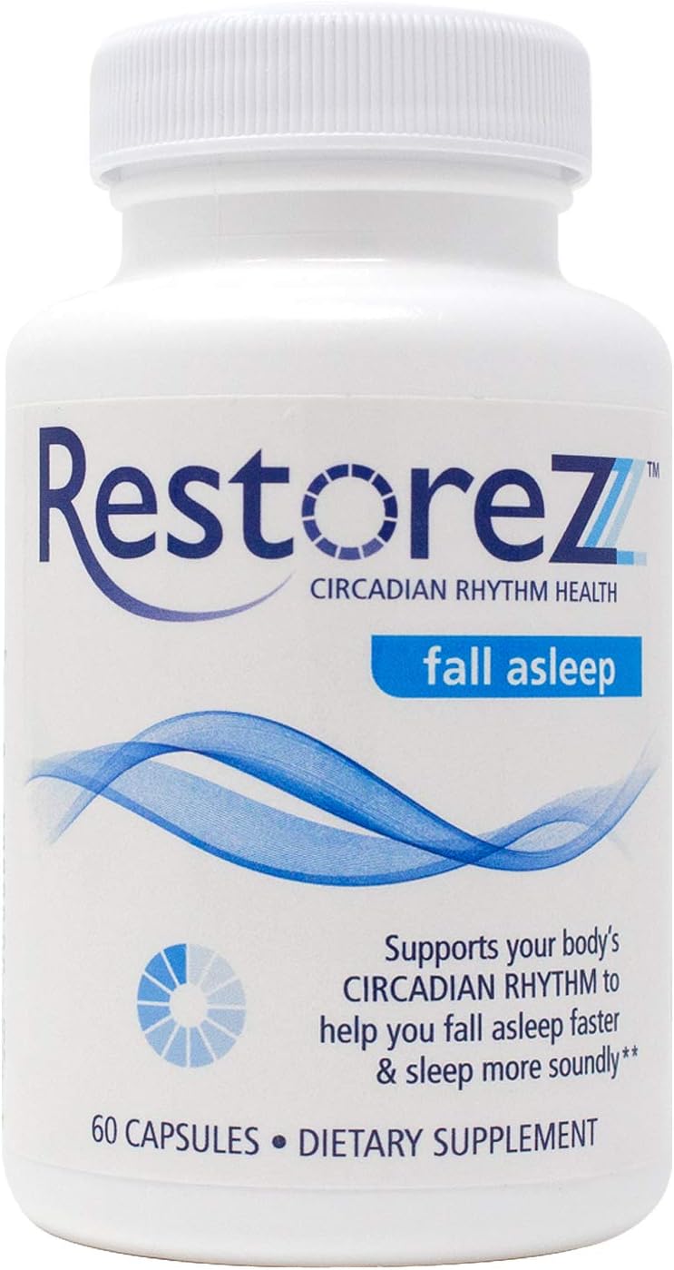 RestoreZ Fall Asleep Natural Sleep Supplement - 60 Capsules for Faster Sleep & Improved Quality - Non-Habit Forming Aid for Adults