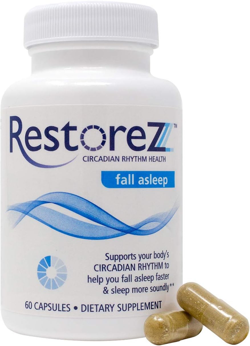 RestoreZ Fall Asleep Natural Sleep Supplement - 60 Capsules for Faster Sleep & Improved Quality - Non-Habit Forming Aid for Adults