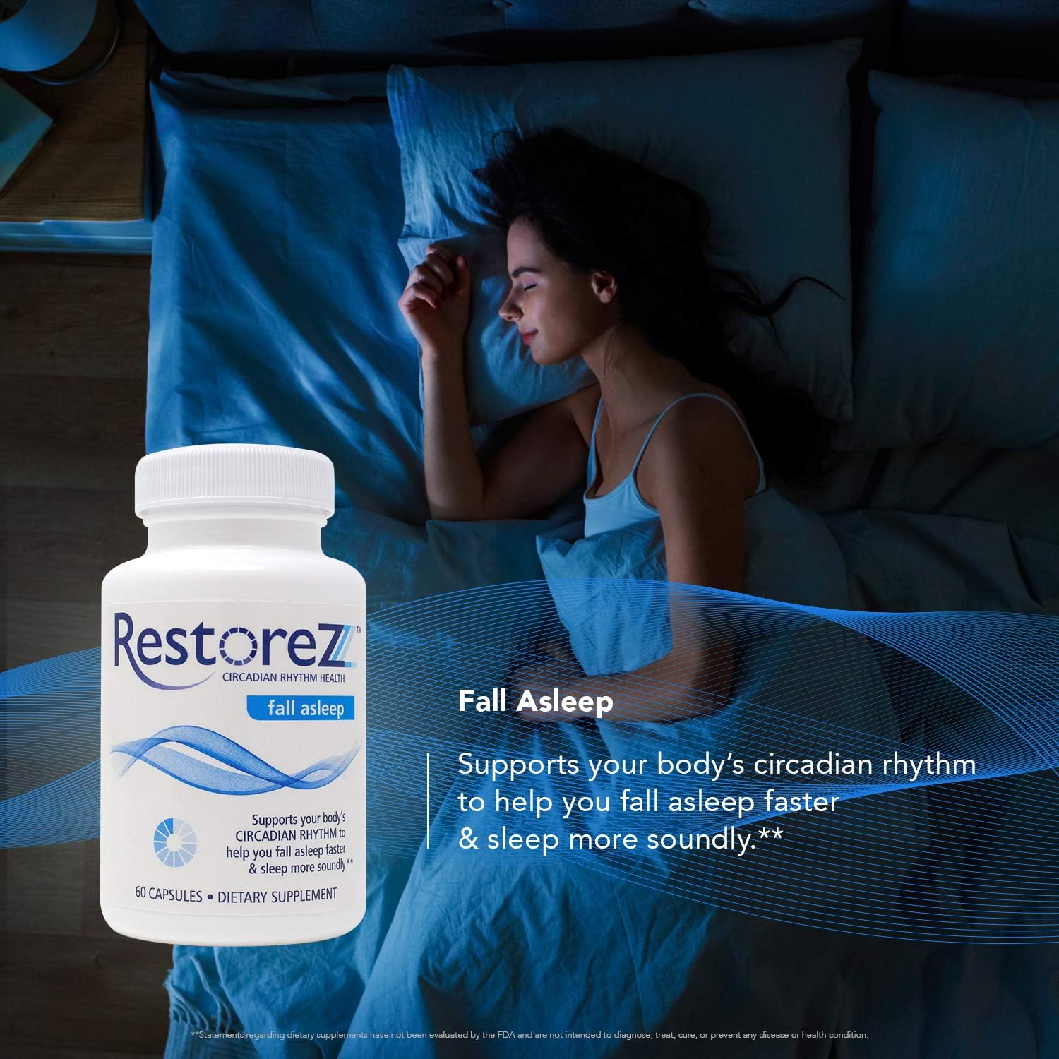 RestoreZ Fall Asleep Natural Sleep Supplement - 60 Capsules for Faster Sleep & Improved Quality - Non-Habit Forming Aid for Adults
