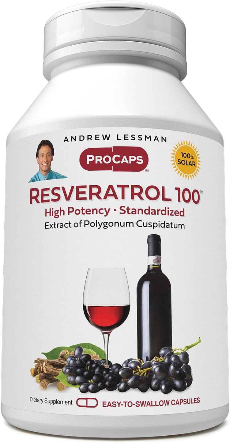 Resveratrol-100 Capsules - Natural Antioxidant from Red Wine, Alcohol-Free Formula, 180 Count