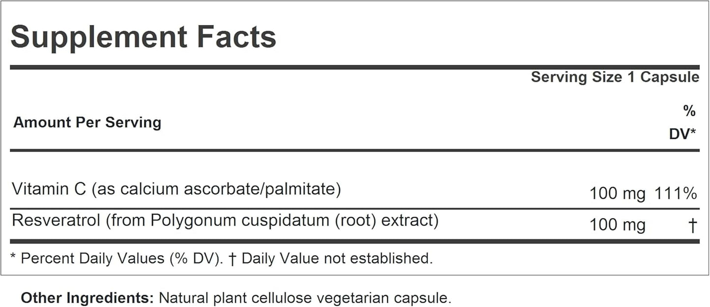 Resveratrol-100 Capsules - Natural Antioxidant from Red Wine, Alcohol-Free Formula, 180 Count