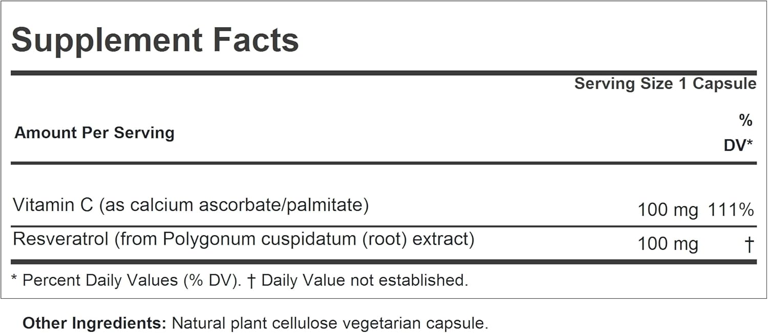 Resveratrol-100 Capsules - Natural Antioxidant from Red Wine, Alcohol-Free Formula, 180 Count