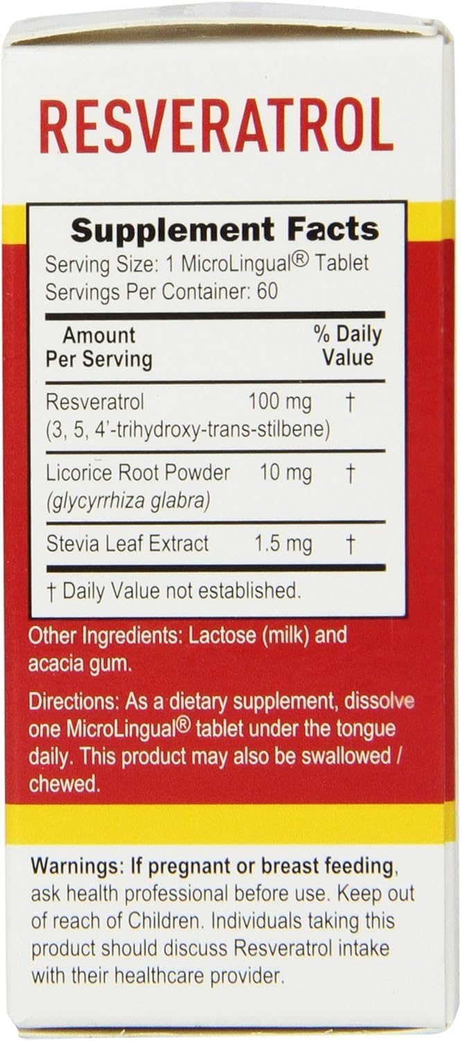 Resveratrol 100mg MicroLingual Tablets for Cardiovascular & Brain Health - 60 Ct - Antioxidant, Gluten-Free & Non-GMO - Healthy Aging