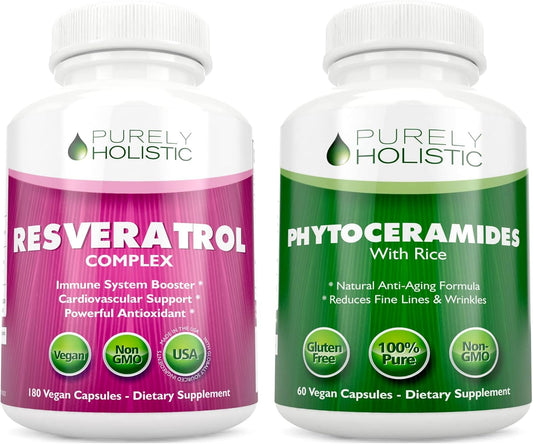 Resveratrol 1450mg + Phytoceramides Skin Therapy Bundle, 240 Capsules - Vegan, Antioxidant-Rich Formula - USA-Made