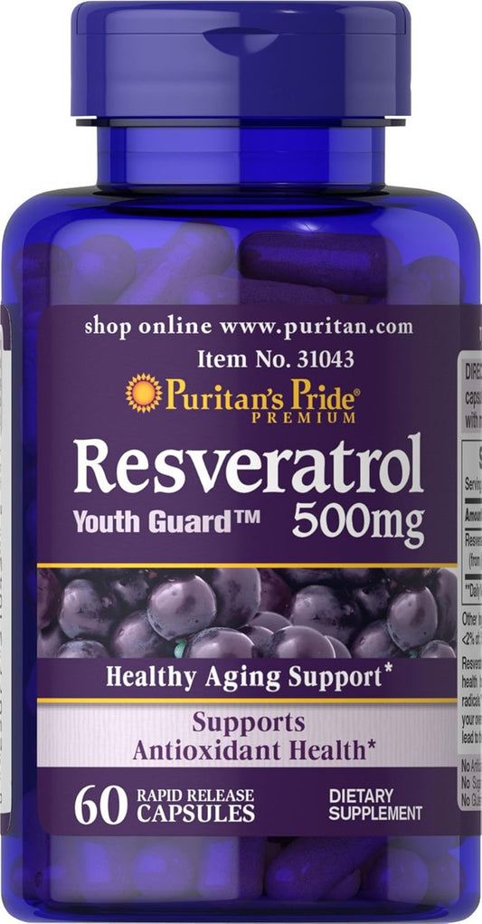 Resveratrol 500 mg Capsules by Puritan's Pride - 60 Count Bottle