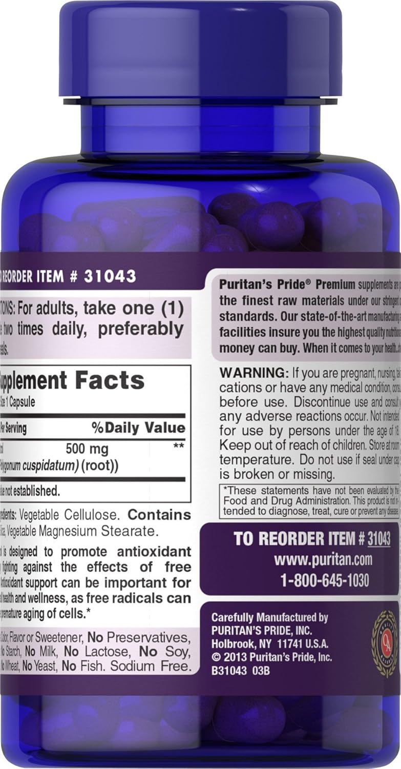 Resveratrol 500 mg Capsules by Puritan's Pride - 60 Count Bottle