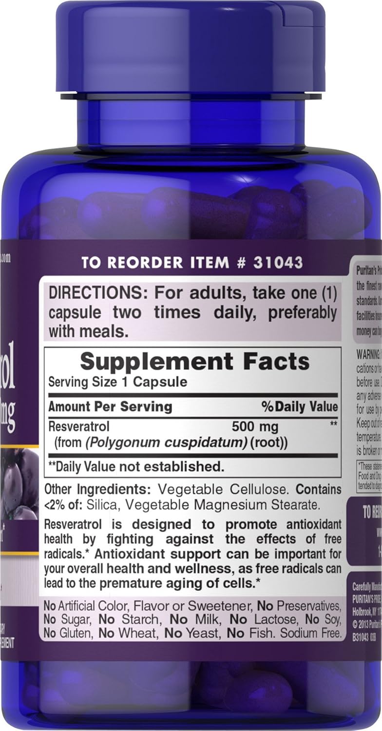 Resveratrol 500 mg Capsules by Puritan's Pride - 60 Count Bottle
