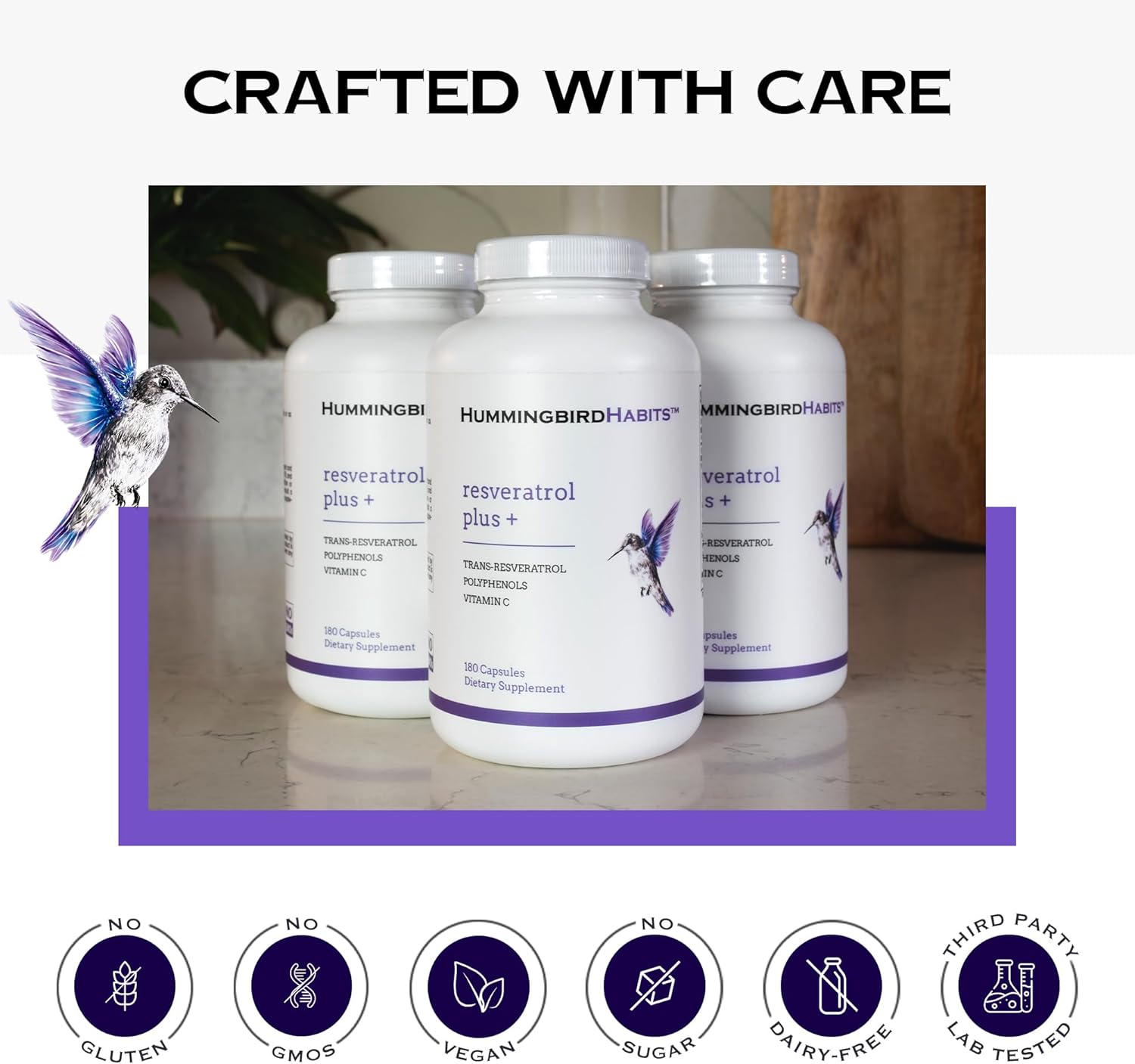 Resveratrol Plus+ 1450mg Supplement with Vitamin C & Polyphenol Complex - Antioxidant Immune Support - 180 Vegan Capsules