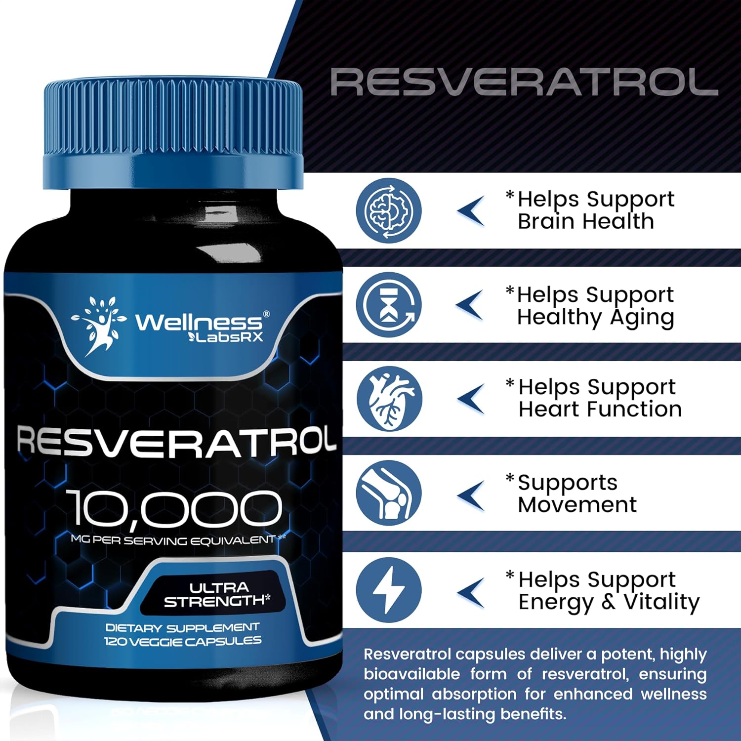 Resveratrol Supplement for Healthy Aging & Heart Health - 1000mg Capsules with Trans Resveratrol from Polygonum Root - Vegan & Keto-Friendly
